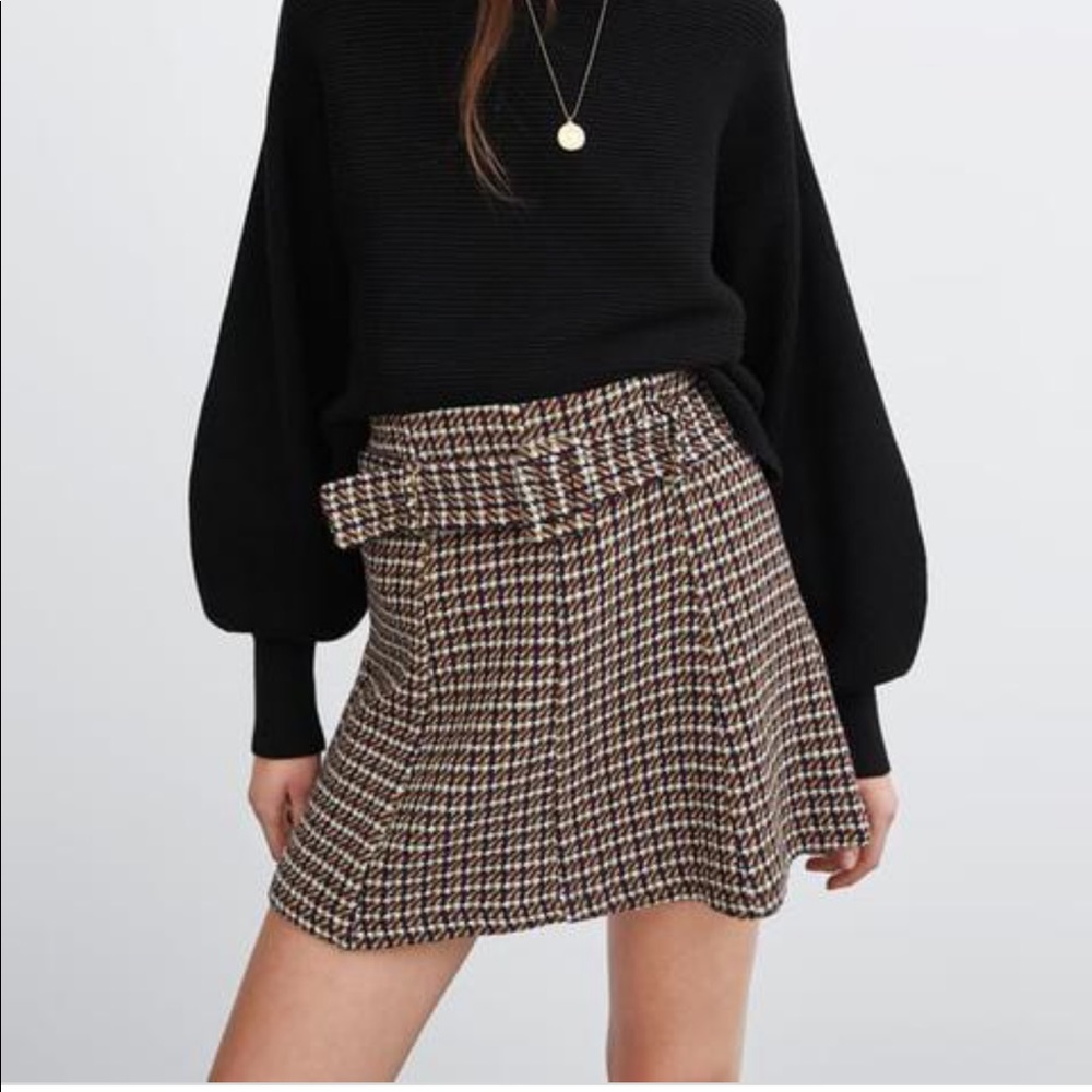 Zara belted tweed miniskirt
